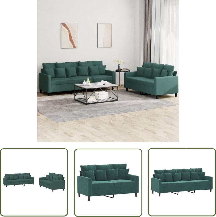 The Living Store Bank Donkergroen Fluweel Metaal Multiplex 2 3-Zitsbank Comfortabel Schuim Kussens 138 x 77 x 80 cm 198 x 77 x 80 cm Lounge Set Donkergroene Bank Velvet Bank 2 Persoons Bank 3 Persoons Bank