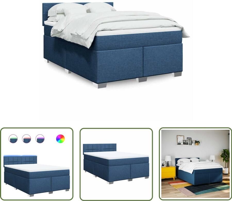 VidaXL Draadloos Sleutelsysteem Sleutelset Boxspring met matras stof blauw 140x190 cm Gereedschap Set Monteursgereedschap Handgereedschap