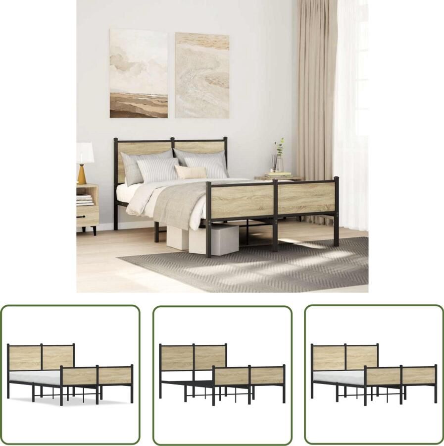 VidaXL Bedframe zonder matras metaal sonoma eikenkleurig 120x200 cm Draaibare Sleutel Draai Moment Gereedschapset Mechanica Tools Monteursgereedschap