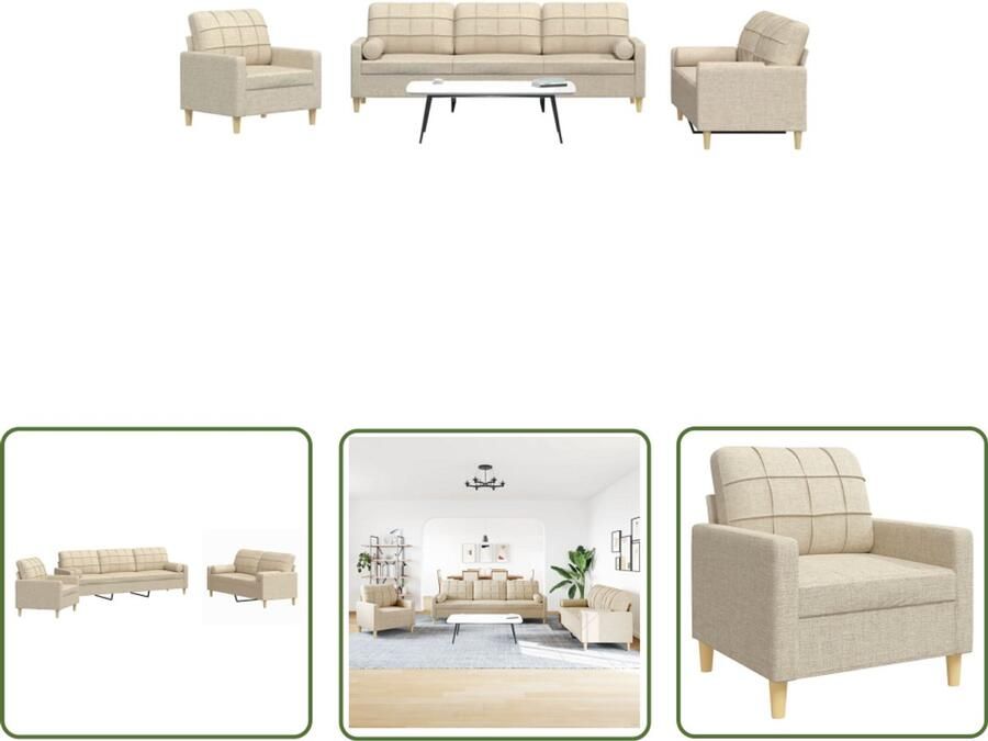 VidaXL Draaibare Sleutel Dynamische Sleutel 3-delige Loungeset met sierkussens stof crèmekleurig Gereedschapset Mechanica Draper Tools