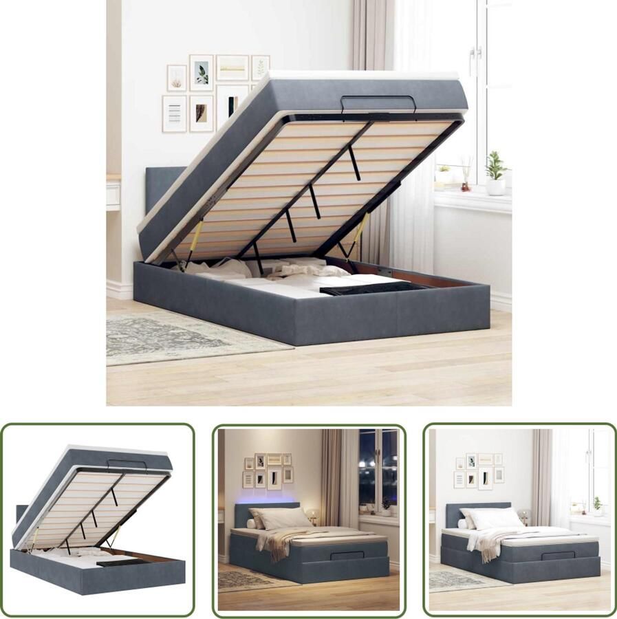 VidaXL Draaibare Sleutel Dynamische Sleutel Bed poef met matras en LED's 120x190 cm fluweel donkergrijs Gereedschapset Mechanica Sleutelsysteem
