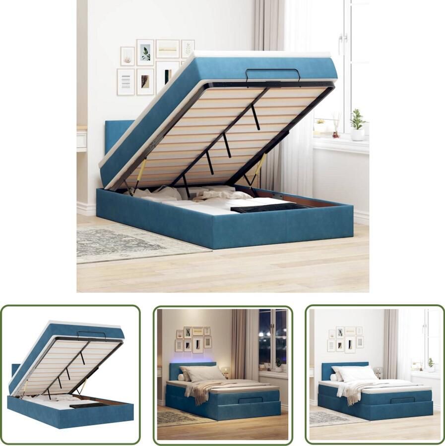 VidaXL Draaibare Sleutel Dynamische Sleutel Bed poef met matras en LED's 120x190 cm fluweel donkerblauw Gereedschapset Mechanica Monteursgereedschap