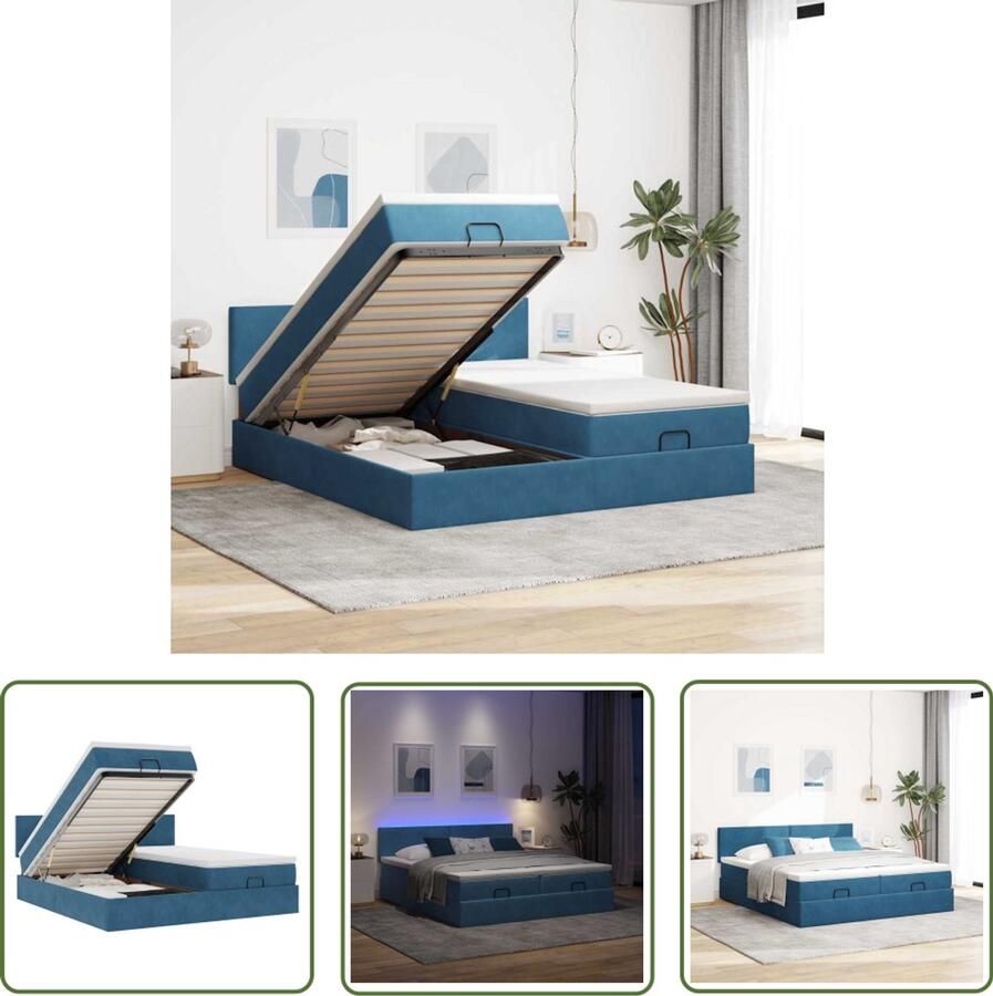 VidaXL Bed poef met matrassen en leds 200x200 cm fluweel donkerblauw Dynamische Sleutel Draaibare Sleutel Gereedschapset Mechanica Tools Sleutelsysteem