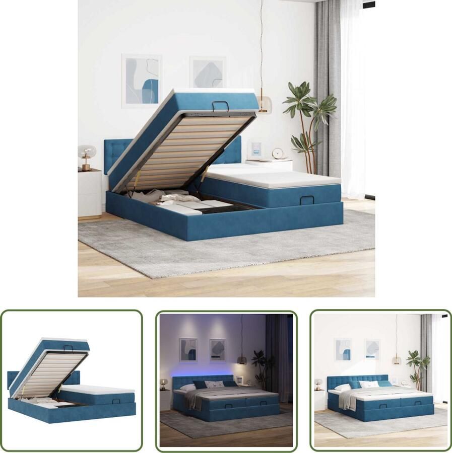 VidaXL Bed poef met matrassen en leds 200x200 cm fluweel donkerblauw Dynamische Sleutel Draaibare Sleutel Gereedschapset Mechanica Sleutelsysteem
