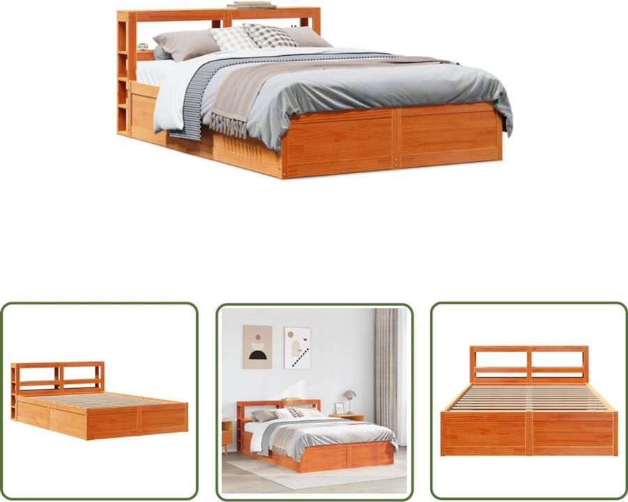 VidaXL Draaibare Sleutel Dynamische Sleutel Bedframe met hoofdbord massief grenenhout wasbruin 140x190 cm Gereedschapset Mechanica Montageset
