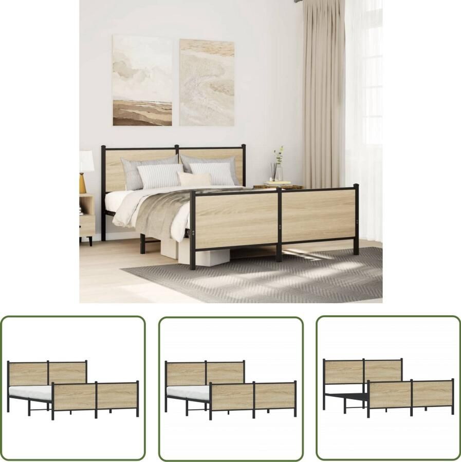 VidaXL Bedframe zonder matras metaal sonoma eikenkleurig 150x200 cm Dynamische Sleutel Draaibare Sleutel Gereedschapset Monteursgereedschap Sleutelsysteem
