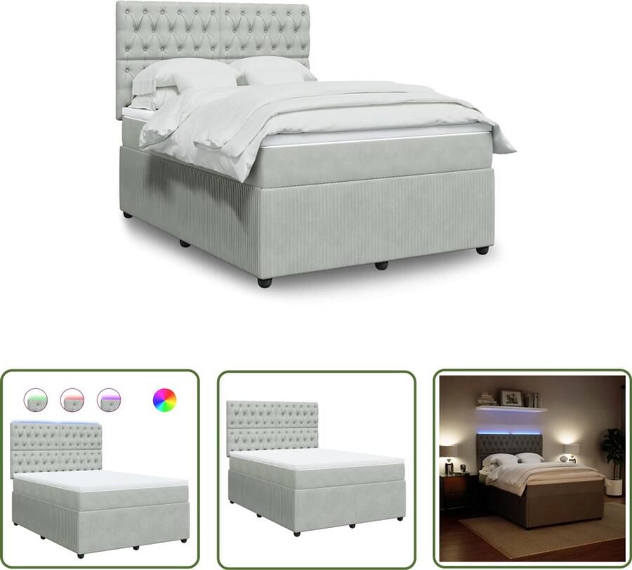 VidaXL Draaibare Sleutel Dynamische Sleutel Boxspring met matras fluweel lichtgrijs 140x200 cm Gereedschapset Mechanica Draper Tools