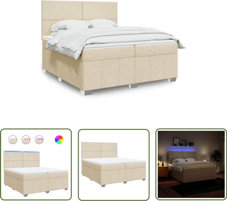 VidaXL Boxspring met matras stof crèmekleurig 200x200 cm Dynamische Sleutel Draaibare Sleutel Gereedschapset Mechanica Draper Tools