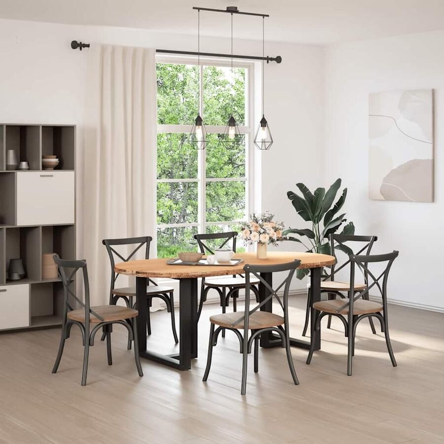 The Living Store Eettafel 200x100x74 cm ovaal massief eikenhout lichtbruin Eetkamertafel Eikenhouten Tafel Grote Eettafel Massief Eikenhout Oval Tafel