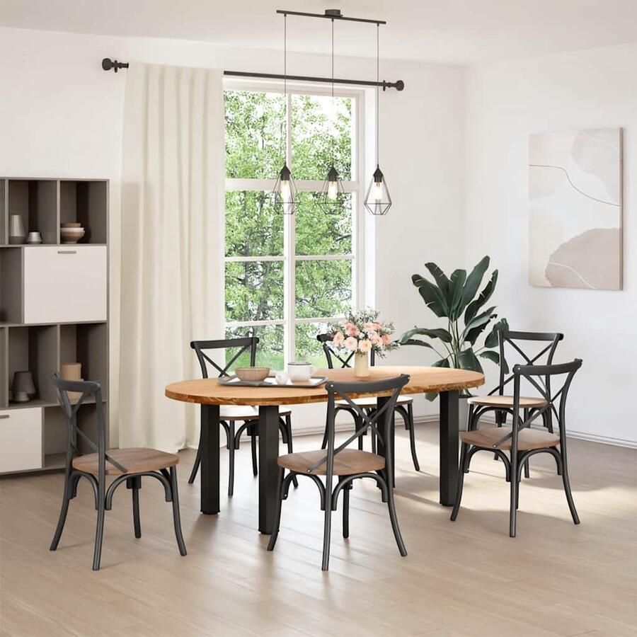 VidaXL Draaibare Sleutel Dynamische Sleutel Eettafel 200x100x74 cm ovaal massief eikenhout lichtbruin Sleutelsysteem Gereedschapset Mechanica Tools