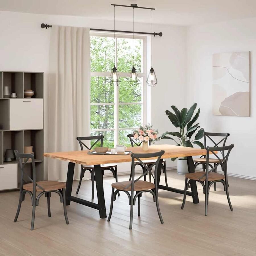 The Living Store Eettafel met natuurlijke rand 220x120x74 cm massief eikenhout Eetkamertafel Eikenhouten Tafel Salontafel Massief Eikenhout Rechte Tafel