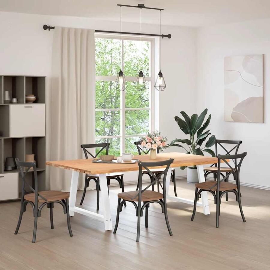 VidaXL Eettafel met natuurlijke rand 220x120x74 cm massief eikenhout Dynamische Sleutel Draaibare Sleutel Gereedschapset Mechanica Tools Handgereedschap