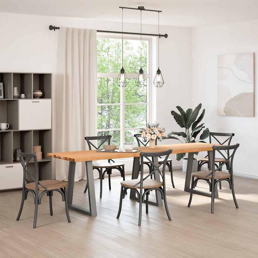 The Living Store Eettafel met natuurlijke rand 280x80x74 cm massief eikenhout Eetkamertafel Eikenhouten Tafel Grote Eettafel Salontafel Diningtable