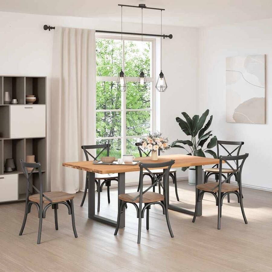 The Living Store Eettafel rechthoekig 200x100x74 cm massief eikenhout lichtbruin Eetkamertafel Eikenhouten Tafel Grote Tafel Solide Tafel Massief Eikenhout