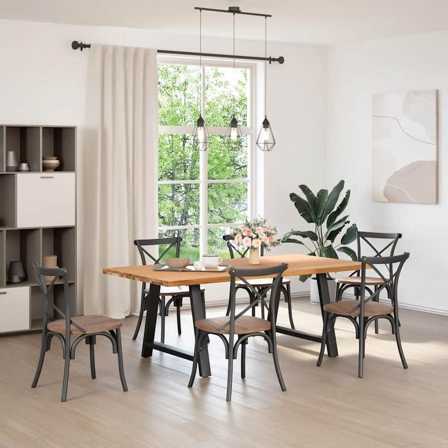 VidaXL Eettafel 200x100 cm Massief Eikenhout Eetkamertafel Eikenhouten Tafel Grote Eettafel Solide Tafel Massief Eikenhout Industriële Tafel Landelijke Tafel Diningtable Salontafel