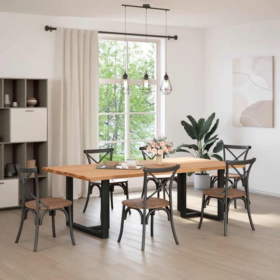 The Living Store Eettafel rechthoekig 240x120x74 cm massief eikenhout lichtbruin Eetkamertafel Houten Tafel Oak Wood Tafel Grote Eetkamertafel Massief Eikenhouten Tafel