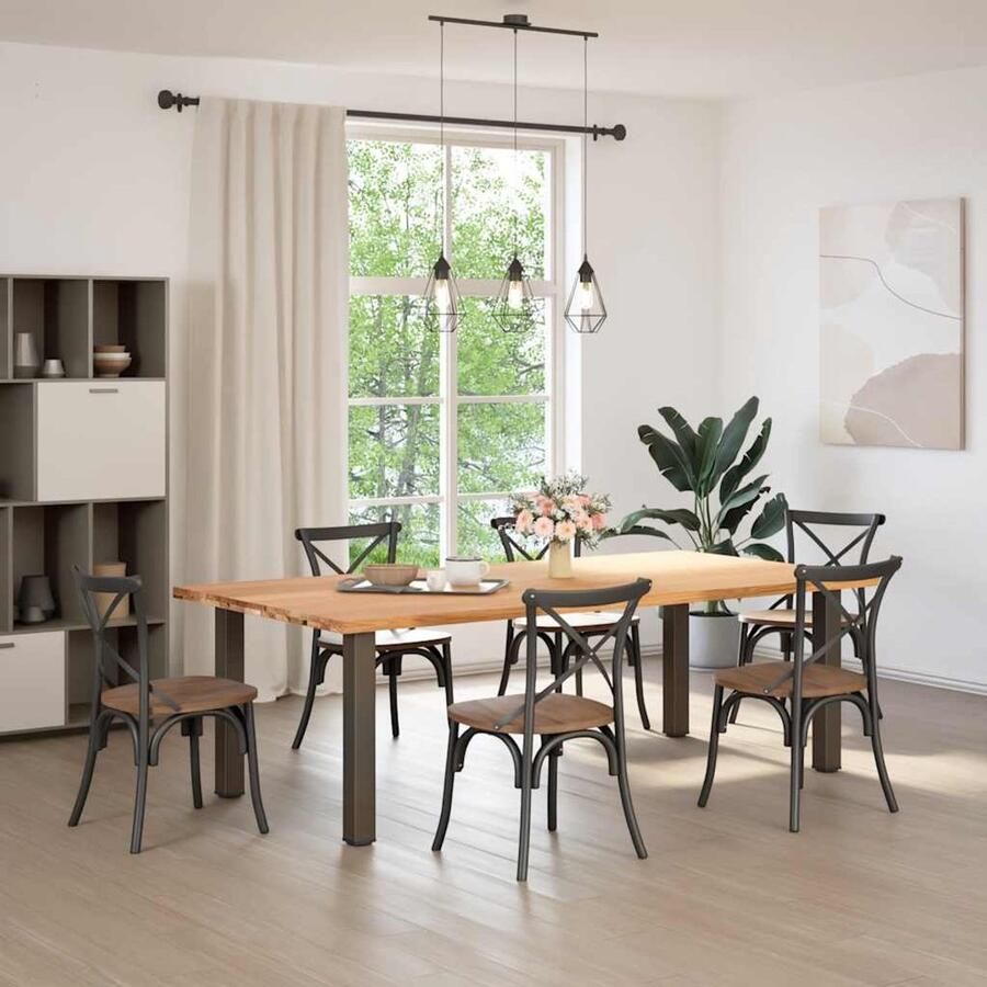 The Living Store Eettafel rechthoekig 240x120x74 cm massief eikenhout lichtbruin Eetkamertafel Houten Tafel Oak Wood Tafel Grote Eetkamertafel Massief Eiken Tafel