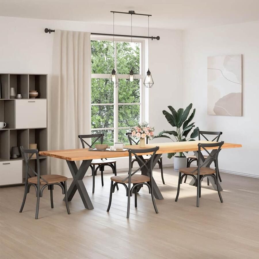 VidaXL Eettafel rechthoekig 320x100x74 cm massief eikenhout lichtbruin Eettafel Eettafels Eetkamertafel Keukentafel