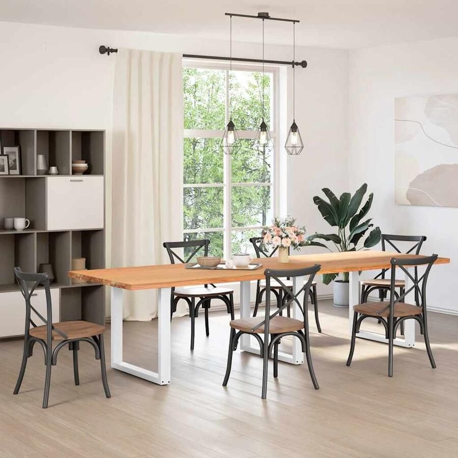 VidaXL Eettafel rechthoekig 320x100x74 cm massief eikenhout lichtbruin Eettafel Eettafels Eetkamertafel Keukentafel