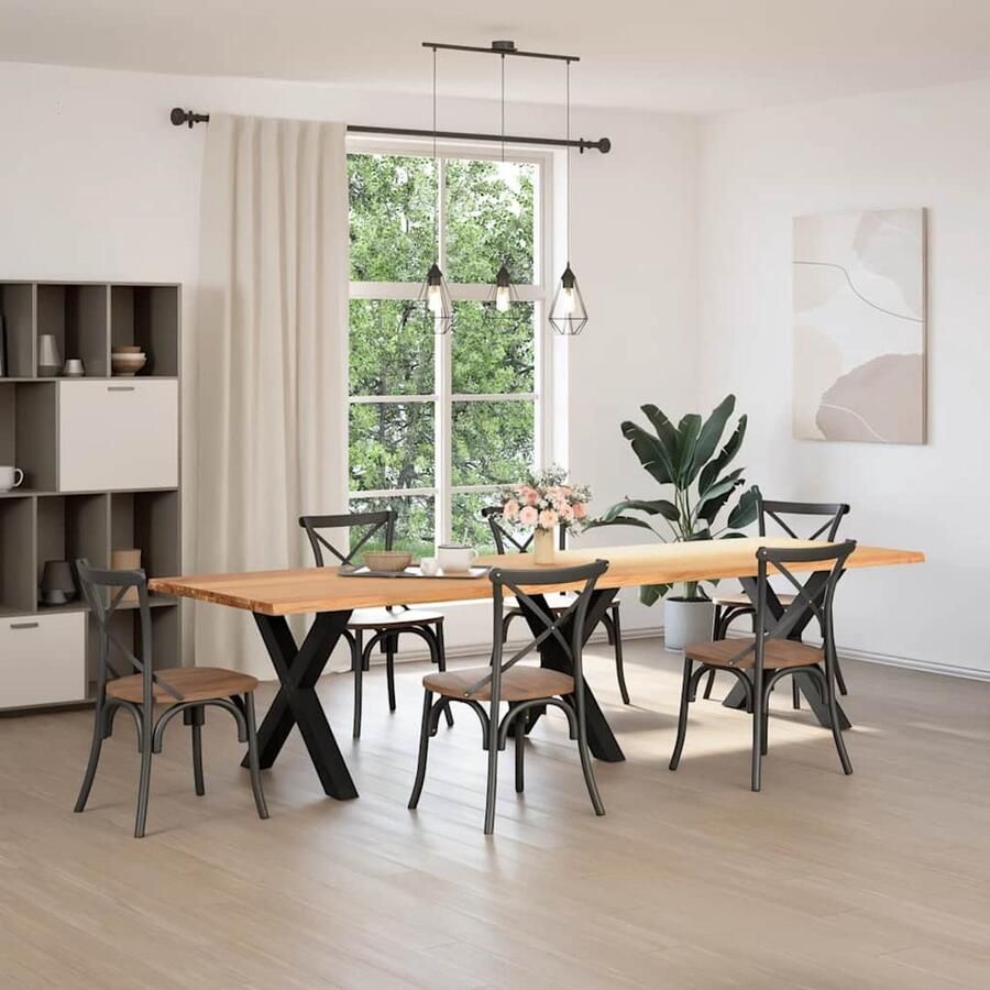 The Living Store Eettafel rechthoekig 320x100x74 cm massief eikenhout lichtbruin Eetkamertafel Houten Tafel Salontafel Oak Wood Furniture Massief Eikenhout