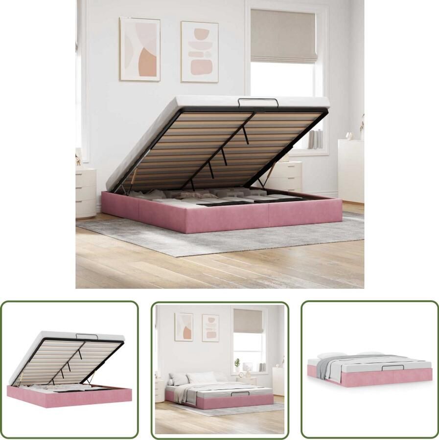 VidaXL Ottoman bedframe zonder matras 180x200 cm fluweel roze Dynamische Sleutel Draaibare Sleutel Gereedschapset Mechanica Tools Sleutels