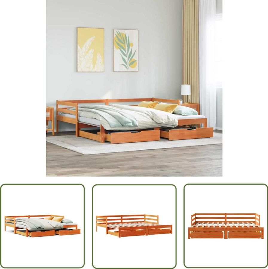 VidaXL Draaibare Sleutel Dynamische Sleutel Slaapbank onderschuifbed en lades 90x200 cm grenenhout wasbruin Gereedschapset Mechanica Tools Sleutelsysteem