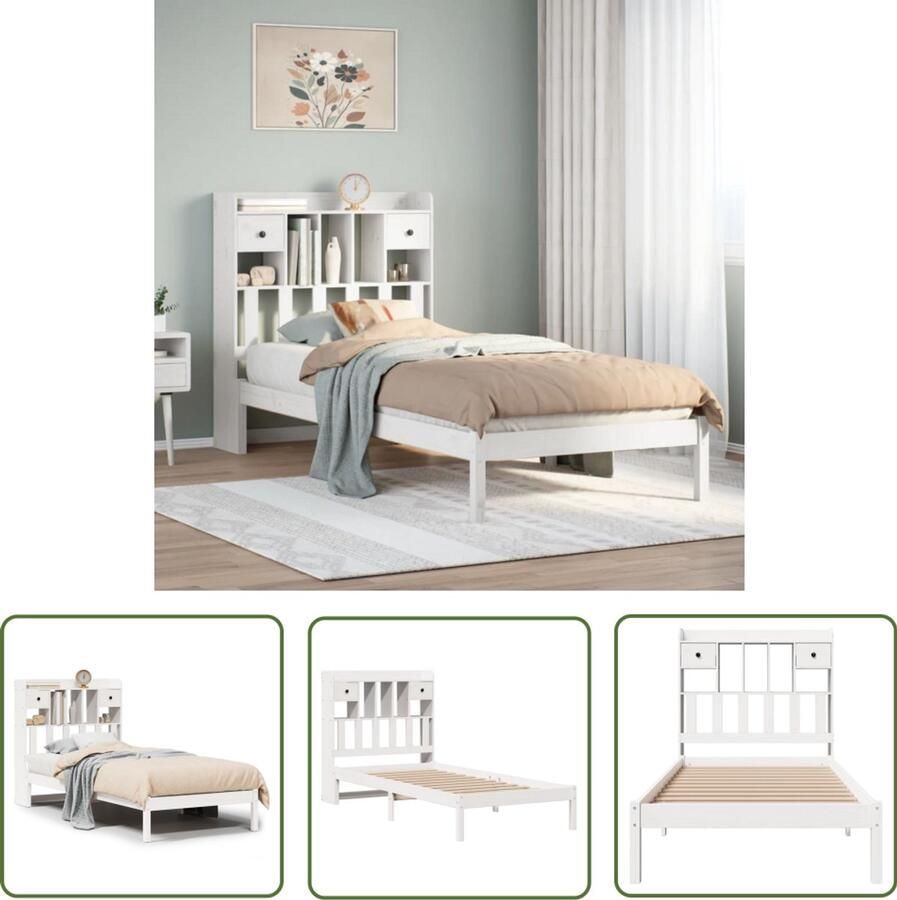 VidaXL Bed met boekenkast zonder matras grenenhout wit 100x200 cm Sleutelset Draaibare Sleutel Dynamische Moment Gereedschap Set Mechanica Tools