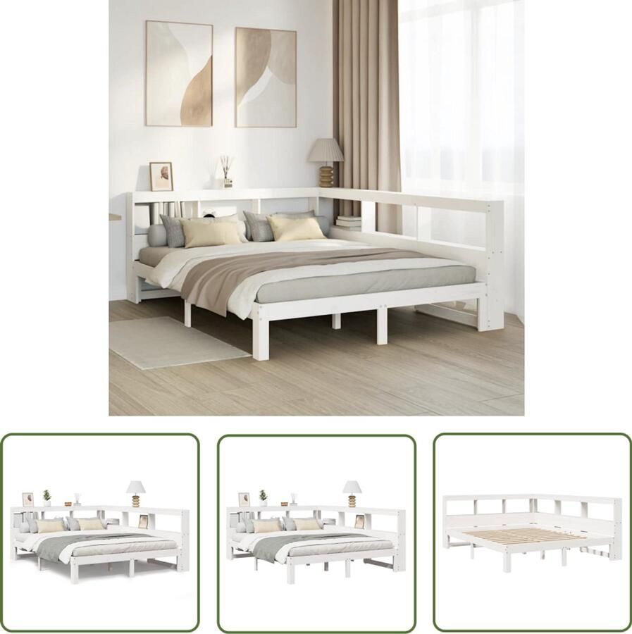 VidaXL Draaibare Sleutel Sleutelset Bed met boekenkast zonder matras grenenhout wit 140x200 cm Gereedschap Set Mechanica Monteursgereedschap