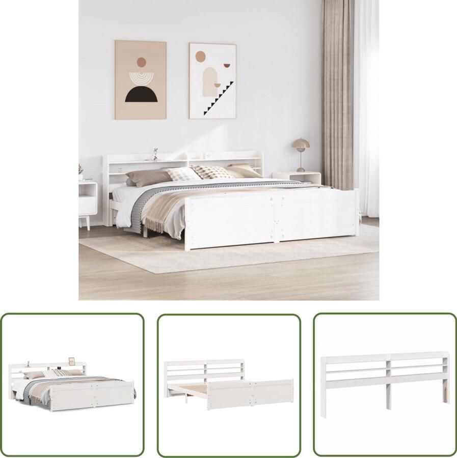 VidaXL Bedframe met hoofdeinde zonder matras 200x200 cm wit Sleutelset Draaibare Sleutel Set Schroevendraaiers Gereedschapsschuif Mechanica Tools