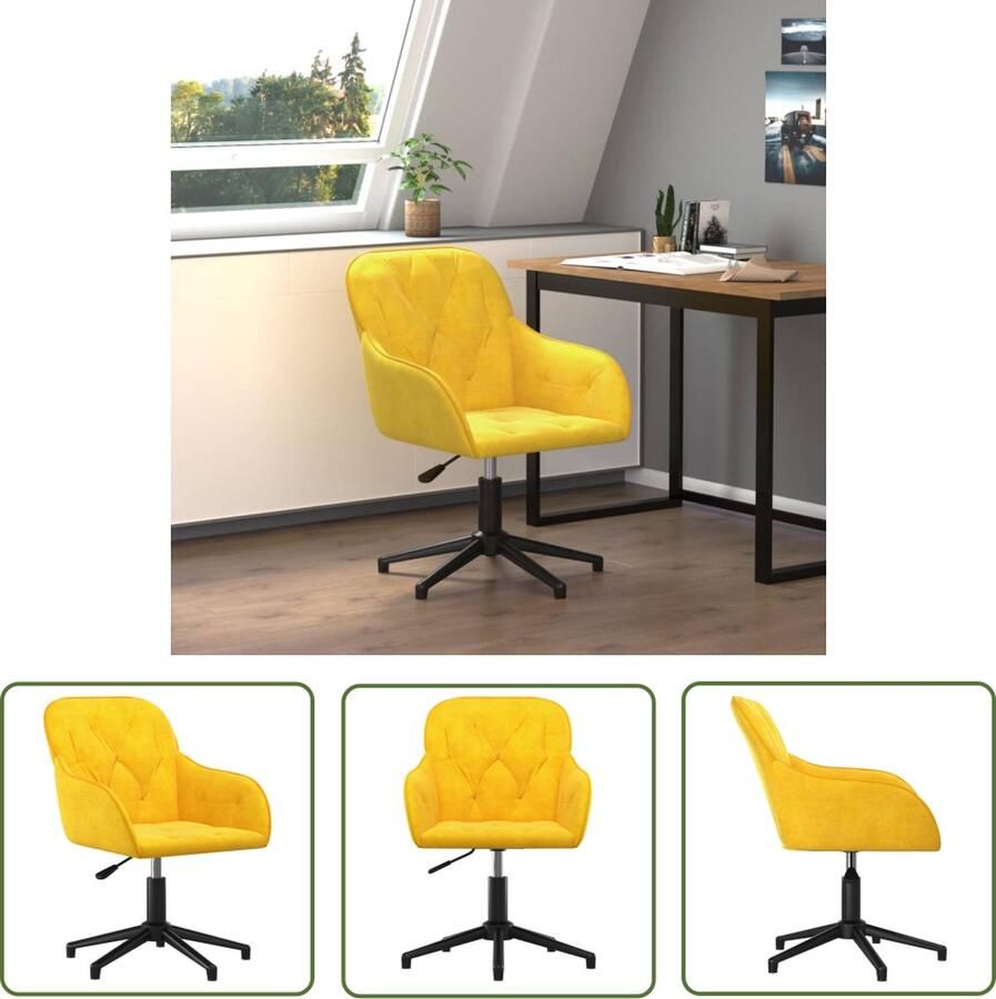 The Living Store Draaibare Bureaustoel Geel Fluweel 56x61.5x72-80cm Gasveermechanisme 360 graden draaibaar Montage vereist Kantoorsstoel Draaibare Stoel Bureaustoel Fluweel Stoel Gele Stoel - Foto 2