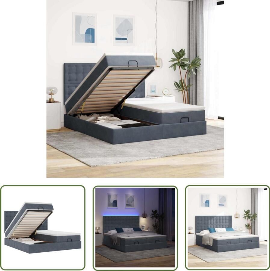 The Living Store Ottoman bed met matrassen en LED's 200x200cm fluweel Ottoman Bed Boxspring Bed Zweefbed Luxe Bed Led Bed