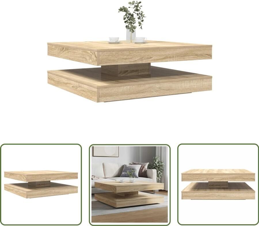 VidaXL Salontafel 360 graden draaibaar 90x90x34 5 cm sonoma eikenkleur Salontafel Draaiend Tafelblad Houten Salontafel Salontafels Eiken Kleur