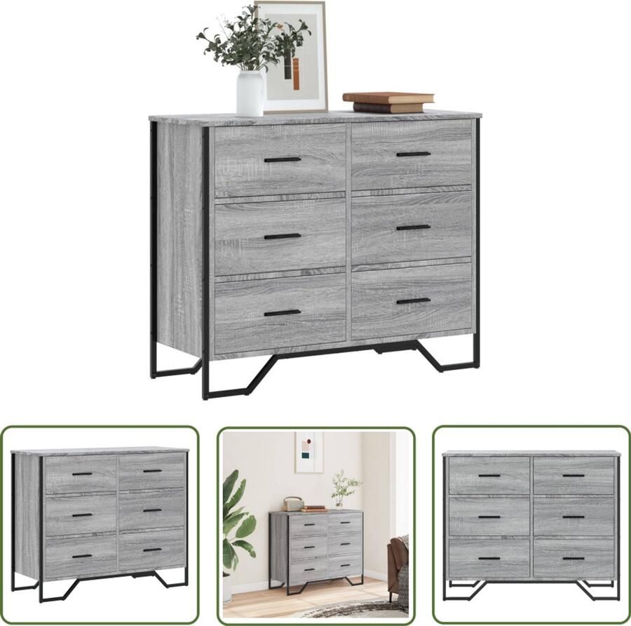 VidaXL Draaihoek Dynamische Sleutel Ladekast 91x35 5x74 5 cm bewerkt hout grijs sonoma eikenkleurig Gereedschapset Mechanica Torque Wrench