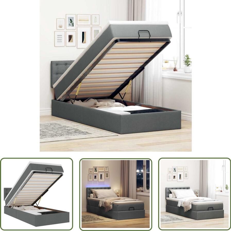 VidaXL Draaihoek Dynamische Sleutel Ottoman bed met matras en LED's 100x200cm stof donkergrijs Gereedschapset Monteren Spannewijzer
