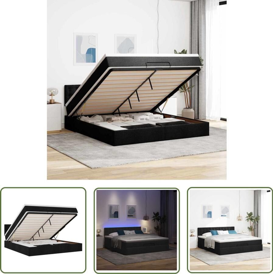 VidaXL Draaihoek Dynamische Sleutel Ottoman bed met matras en LED's 160x200cm stof zwart Gereedschapset Monteursgereedschap Krachtwals