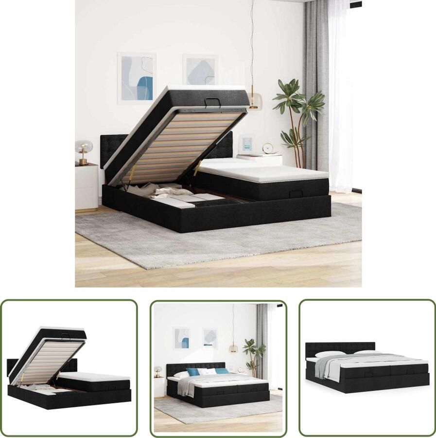 VidaXL Draaihoek Dynamische Sleutel Ottoman bed met matrassen 180x200cm stof zwart Gereedschapset Mechanica Sleutelsysteem