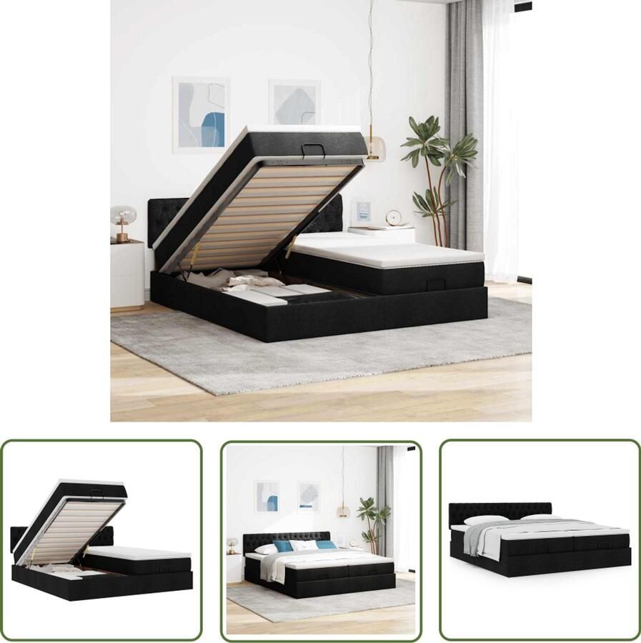 VidaXL Draaihoek Dynamische Sleutel Ottoman bed met matrassen 180x200cm stof zwart Gereedschapset Mechanica Monteursgereedschap