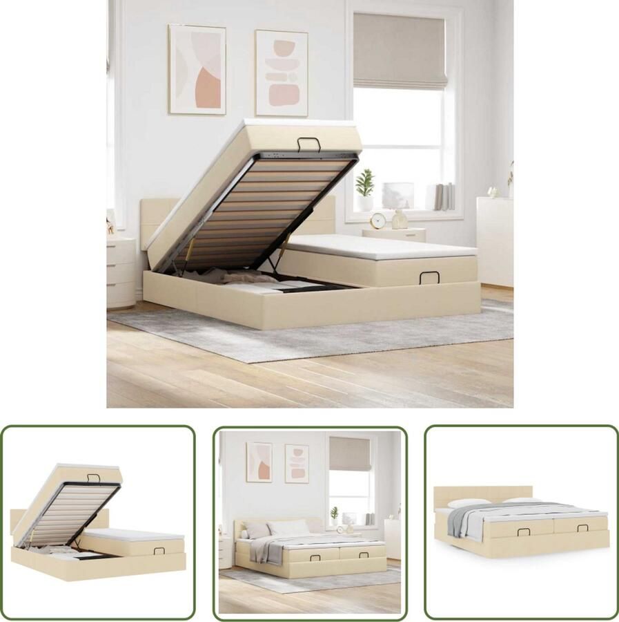 VidaXL Draaihoek Dynamische Sleutel Ottoman bed met matrassen 200x200cm stof crèmekleurig Gereedschapset Mechanica Sleutelsysteem