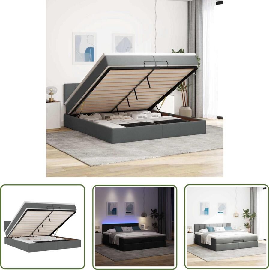 VidaXL Draaihoek Dynamische Sleutel Ottoman bed met matrassen en LED's 200x200cm stof donkergrijs Gereedschapset Montagesleutel Krachtwrenk