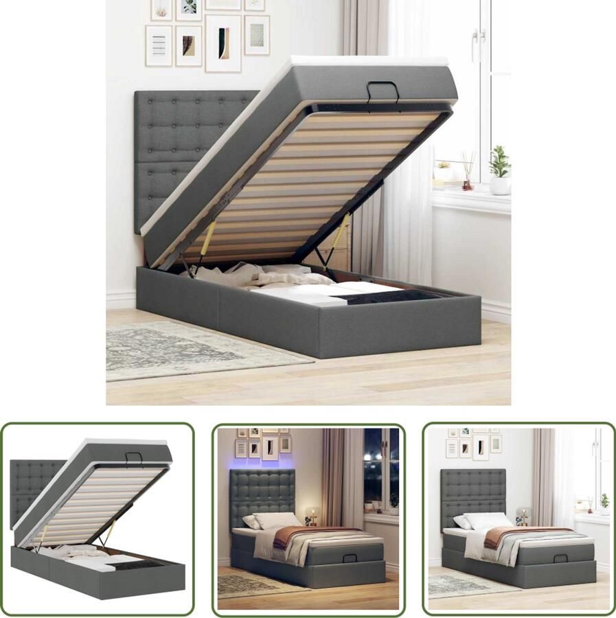 VidaXL Bed poef met matras en LED's 90x200 cm stof donkergrijs Dynamische Sleutel Draaihoek Sleutel Gereedschapset Mechanica Tools Sleutels