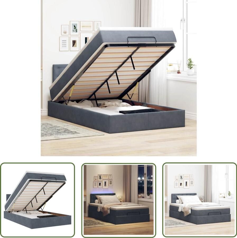 VidaXL Draaihoek Sleutel Dynamische Sleutel Ottoman bed met matras en LED's 120x200cm fluweel donkergrijs Gereedschapset Mechanica Garage Tools