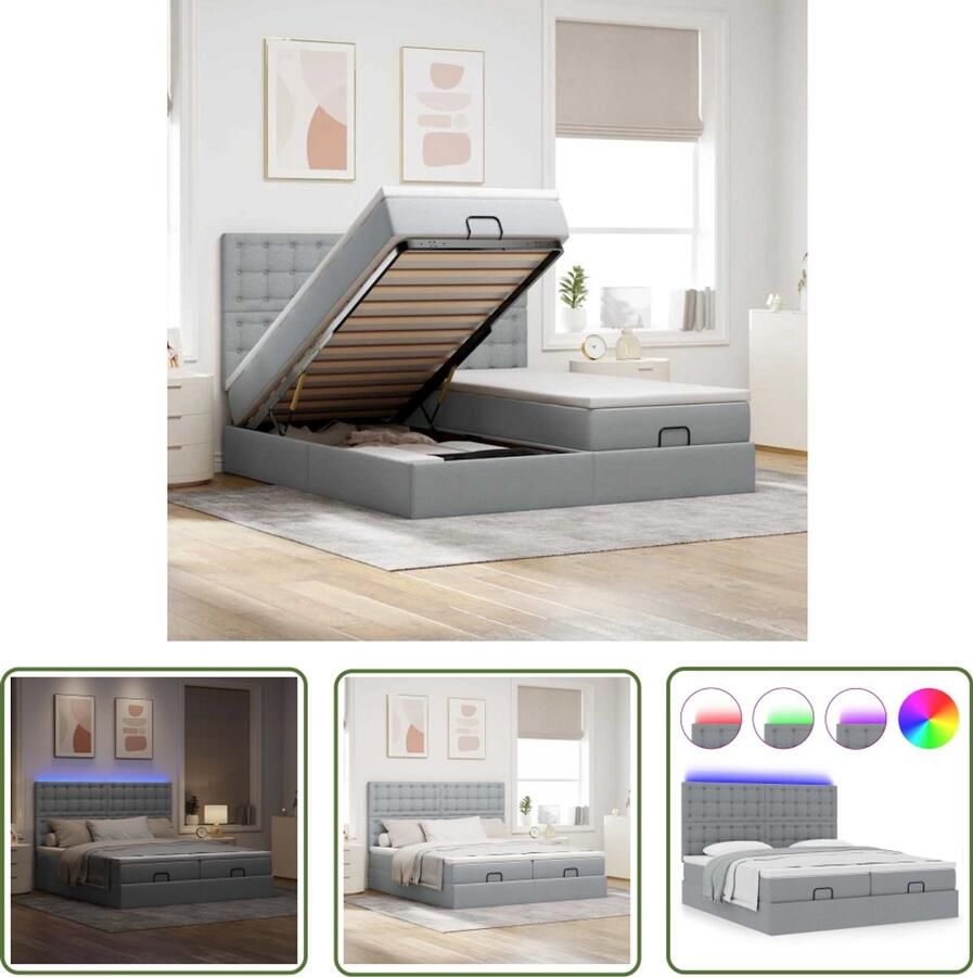 VidaXL Draaihoek Sleutel Dynamische Sleutel Ottoman bed met matrassen en LED's 200x200cm stof lichtgrijs Gereedschapset Mechanica Tools Sleutels