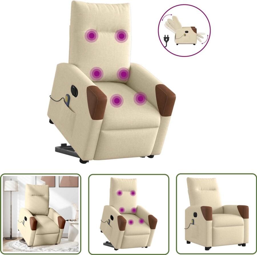 VidaXL Draaihoek Sleutel Dynamische Sleutel Sta-op-massagestoel elektrisch verstelbaar stof crèmekleurig Gereedschapset Mechanica Tools Gereedschappen Auto