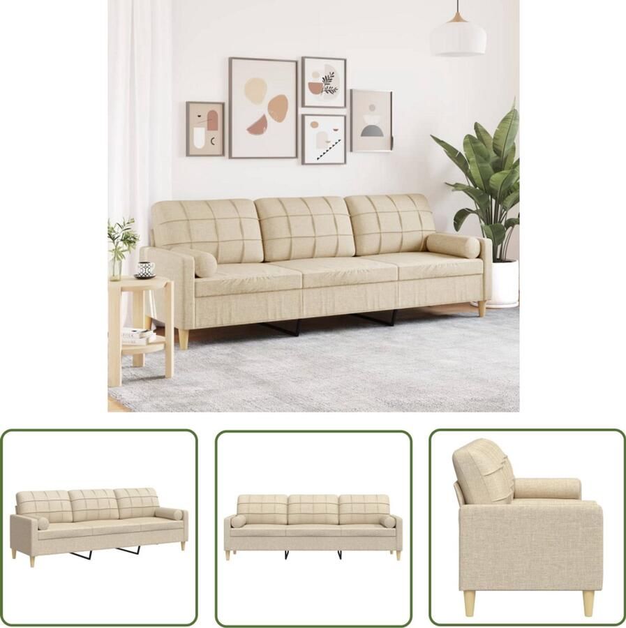 VidaXL Drapers Tools Dynamische Sleutel 3-zitsbank met sierkussens 210 cm stof crèmekleurig Sleutelset Gereedschap Mechanica