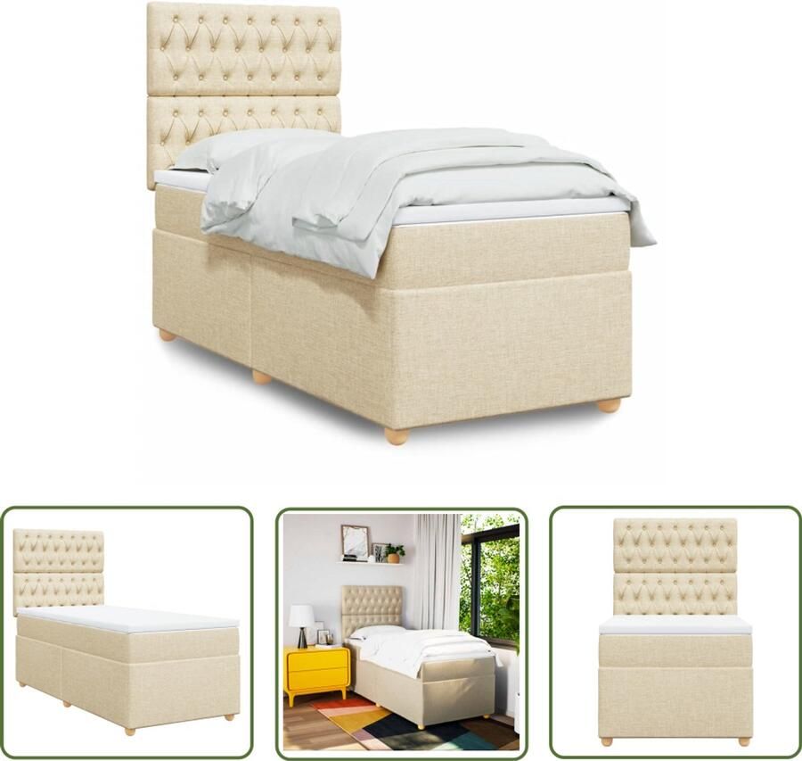 VidaXL Drapers Tools Dynamische Sleutel Boxspring met matras stof crèmekleurig 90x190 cm Sleutelset Gereedschap Mechanica