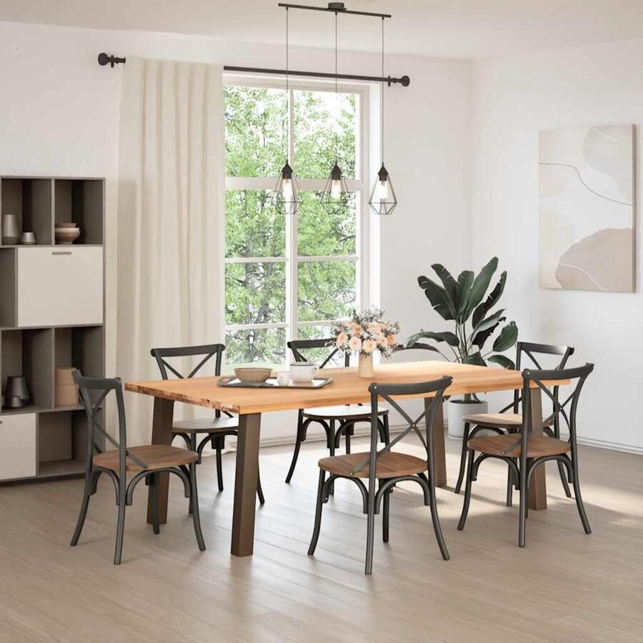 The Living Store Eettafel rechthoekig 220x120x74 cm massief eikenhout lichtbruin Eetkamertafel Eikenhouten Tafel Salontafel Grote Tafel Rechte Tafel