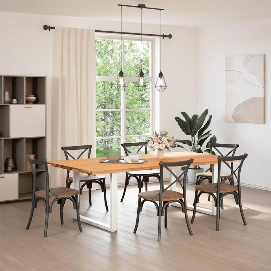 The Living Store Eettafel rechthoekig 240x120x74 cm massief eikenhout lichtbruin Eetkamertafel Houten Tafel Oak Wood Tafel Salontafel Grote Eetkamertafel