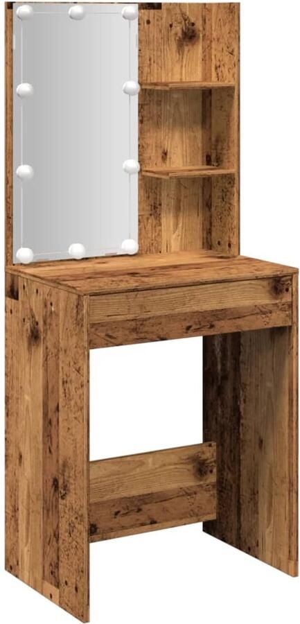 The Living Store Kaptafel met LED-verlichting 60x40x140 cm oud houtkleurig Kaptafel Make-uptafel Dressingtable Led Verlichting Houten Tafel