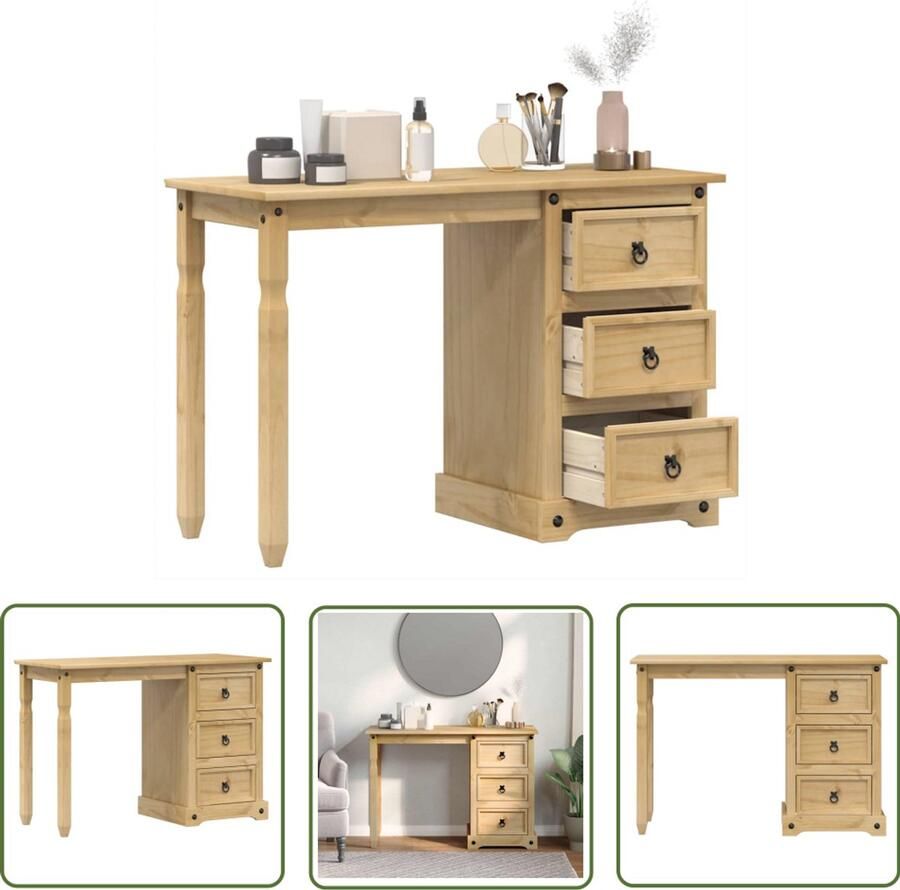 The Living Store Kaptafel Corona 110x47x75 cm massief grenenhout Kaptafel Dressingtafel Make-up Tafel Salontafel Grenenhouten Meubilair - Foto 2