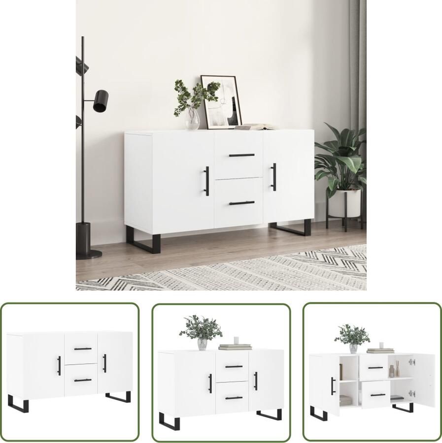 The Living Store Dressoir 100x36x60 cm bewerkt hout wit Dressoir Houten Dressoir Modern Dressoir Witte Dressoir Opbergkast - Foto 3